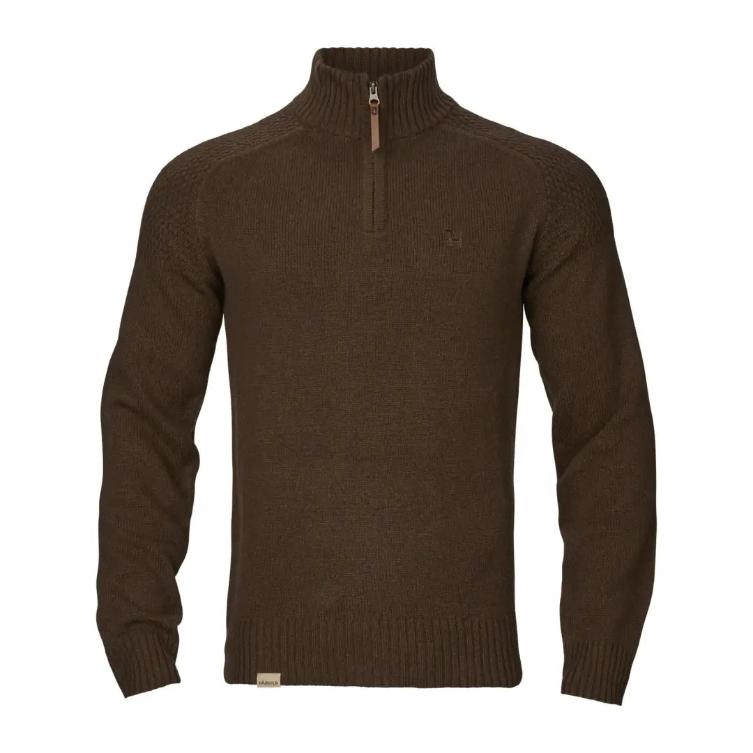 Brown knitted Vincent Merino Half Zip Pullover, stylish merino half zip sweater