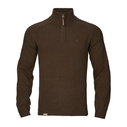 Brown knitted Vincent Merino Half Zip Pullover, stylish merino half zip sweater