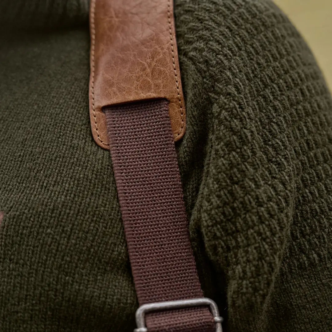 Olive green Härkila Vincent Merino Half Zip Pullover with brown leather and canvas strap