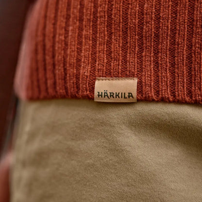 Brown knit sweater with brand tag, Härkila Vincent Merino Half Zip Pullover, stylish half zip pullover