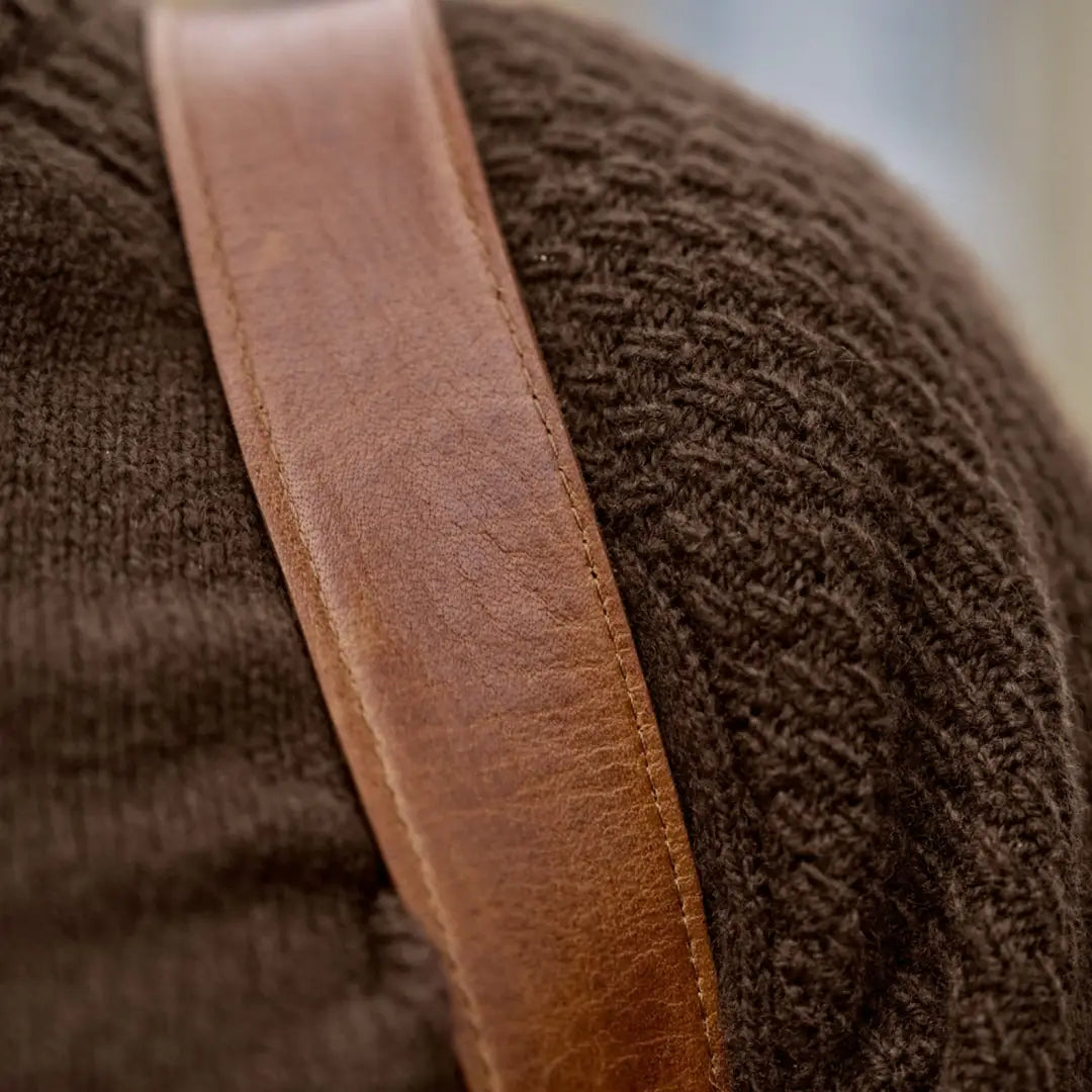 Brown knitted Härkila Vincent Merino Half Zip Pullover with leather strap detail