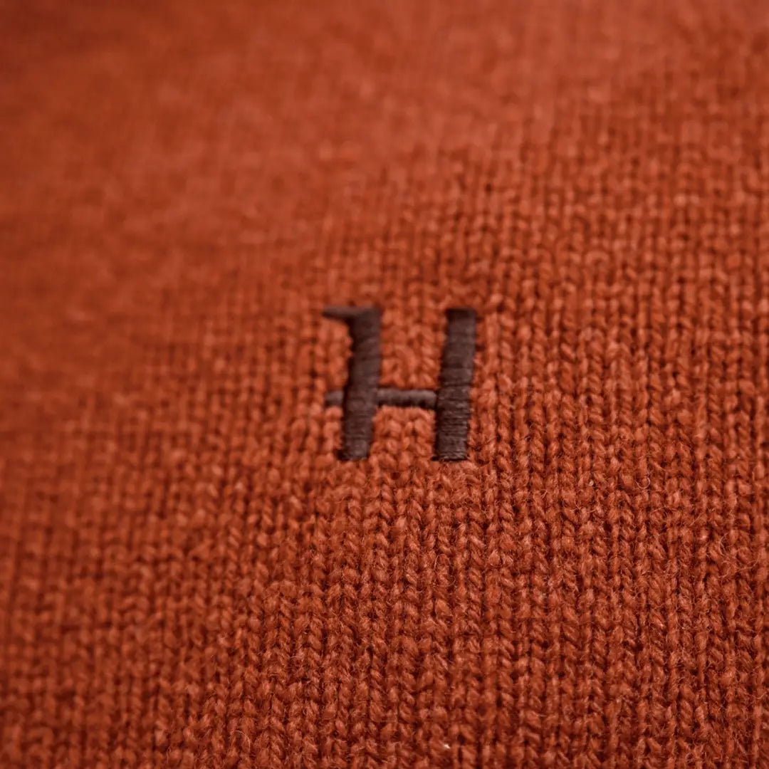 Knitted brown Vincent Merino Half Zip Pullover with embroidered H logo, cozy and stylish