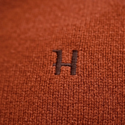 Knitted brown Vincent Merino Half Zip Pullover with embroidered H logo, cozy and stylish