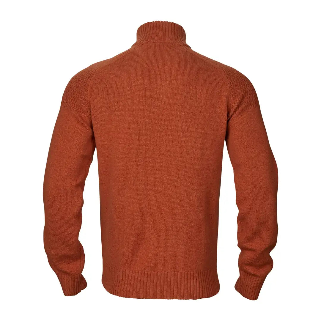 Orange knit turtleneck sweater from Härkila Vincent Merino Half Zip Pullover collection