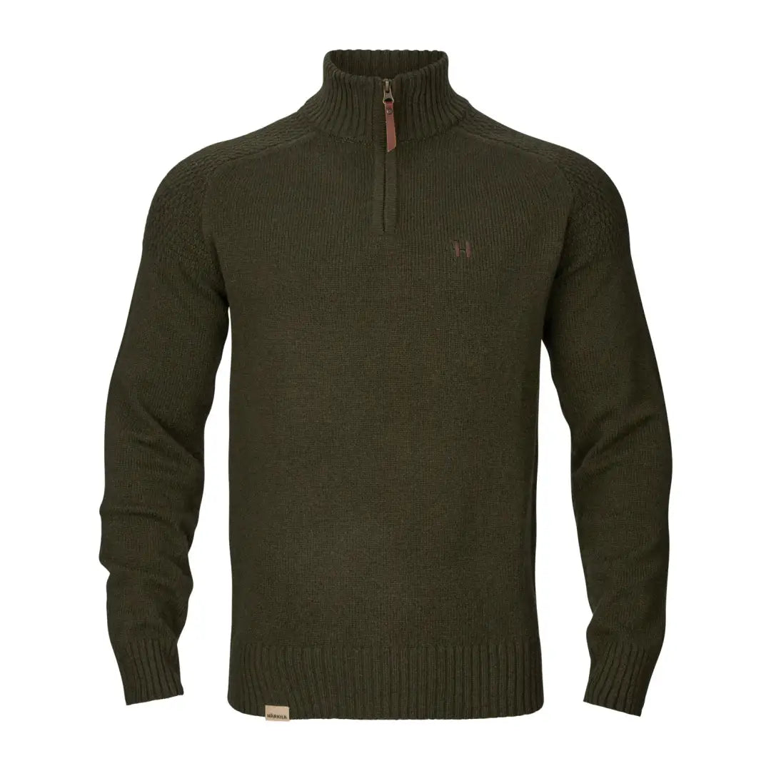 Olive green Vincent Merino Half Zip Pullover with ribbed knit and quarter-zip style