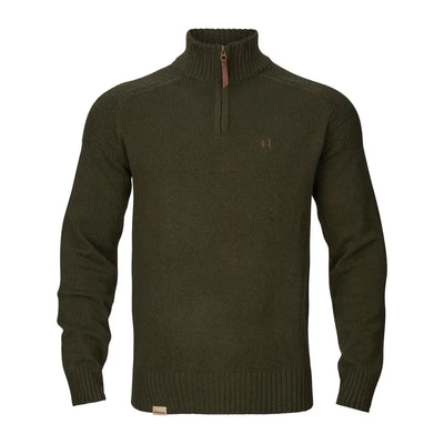 Olive green Vincent Merino Half Zip Pullover with ribbed knit and quarter-zip style