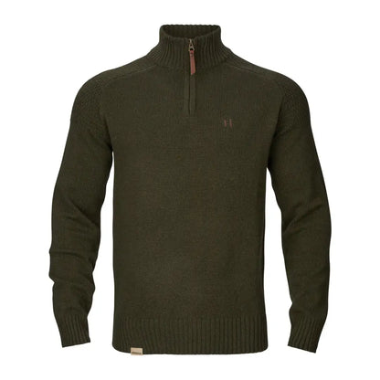 Olive green Vincent Merino Half Zip Pullover with ribbed knit and quarter-zip style