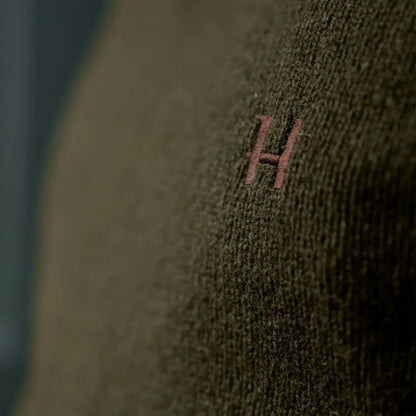 Brown knit fabric with embroidered H for Härkila Vincent Merino V-Neck Pullover