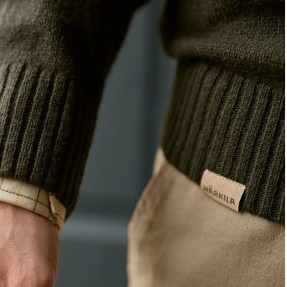 Olive green Vincent Merino V-Neck Pullover from Härkila Vincent Merino collection