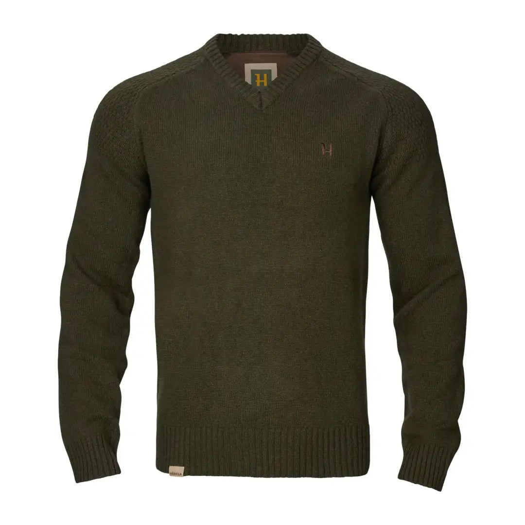 Olive green Vincent Merino V-Neck Pullover from Härkila Vincent Merino collection
