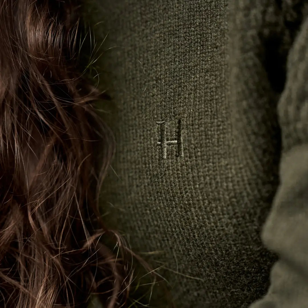Olive green Härkila Vinnie Merino Pullover with H detail, stylish merino pullover for women