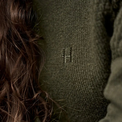 Olive green Härkila Vinnie Merino Pullover with H detail, stylish merino pullover for women