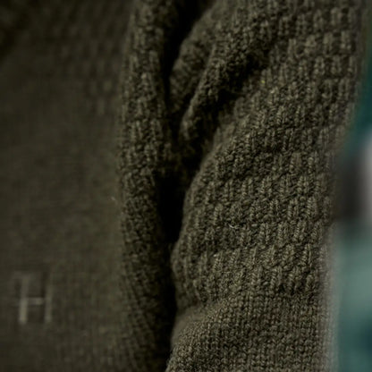 Olive green textured knitwear, Vinnie Merino Pullover, perfect for cozy vibes