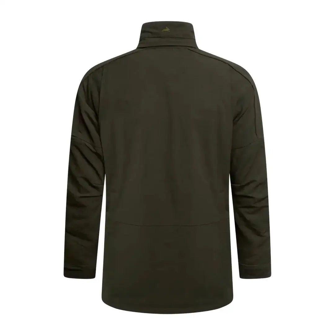 Dark olive green Ridgegate waterproof jacket with long sleeves and high collar