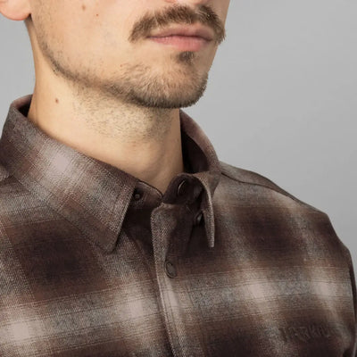 Plaid Harkila Folke Shirt Jacket collar with facial hair style above it