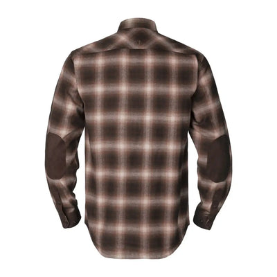Brown plaid Harkila Folke Shirt Jacket with long sleeves and a stylish collar