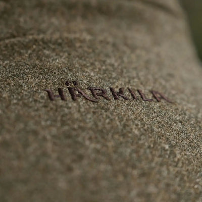 Olive green wool fabric with embroidered logo on Harkila Kenmore GTX Jacket, gtx jacket
