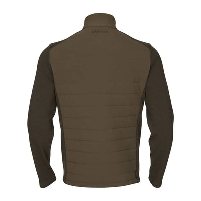 Olive green Harkila Sandhem Pro Insulated Cardigan with quilted design and knit sleeves