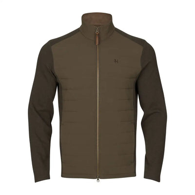 Brown Harkila Sandhem Pro Insulated Cardigan with high collar and textured sleeves