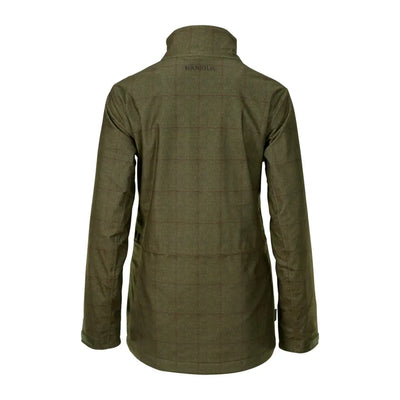 Olive green Harkila Stornoway Shooting Lady Jacket with high collar and long sleeves