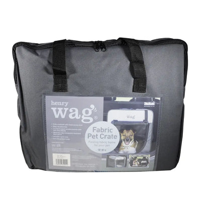 Gray carrying bag for Henry Wag Folding Fabric Travel Pet Crate with info visible