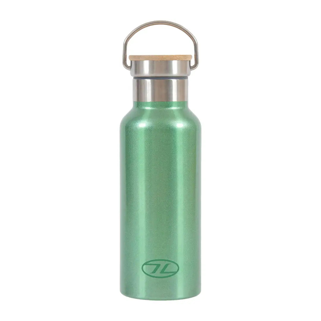 Green Highlander Campsite Insulated Bottle with bamboo lid for drinks hot on the go