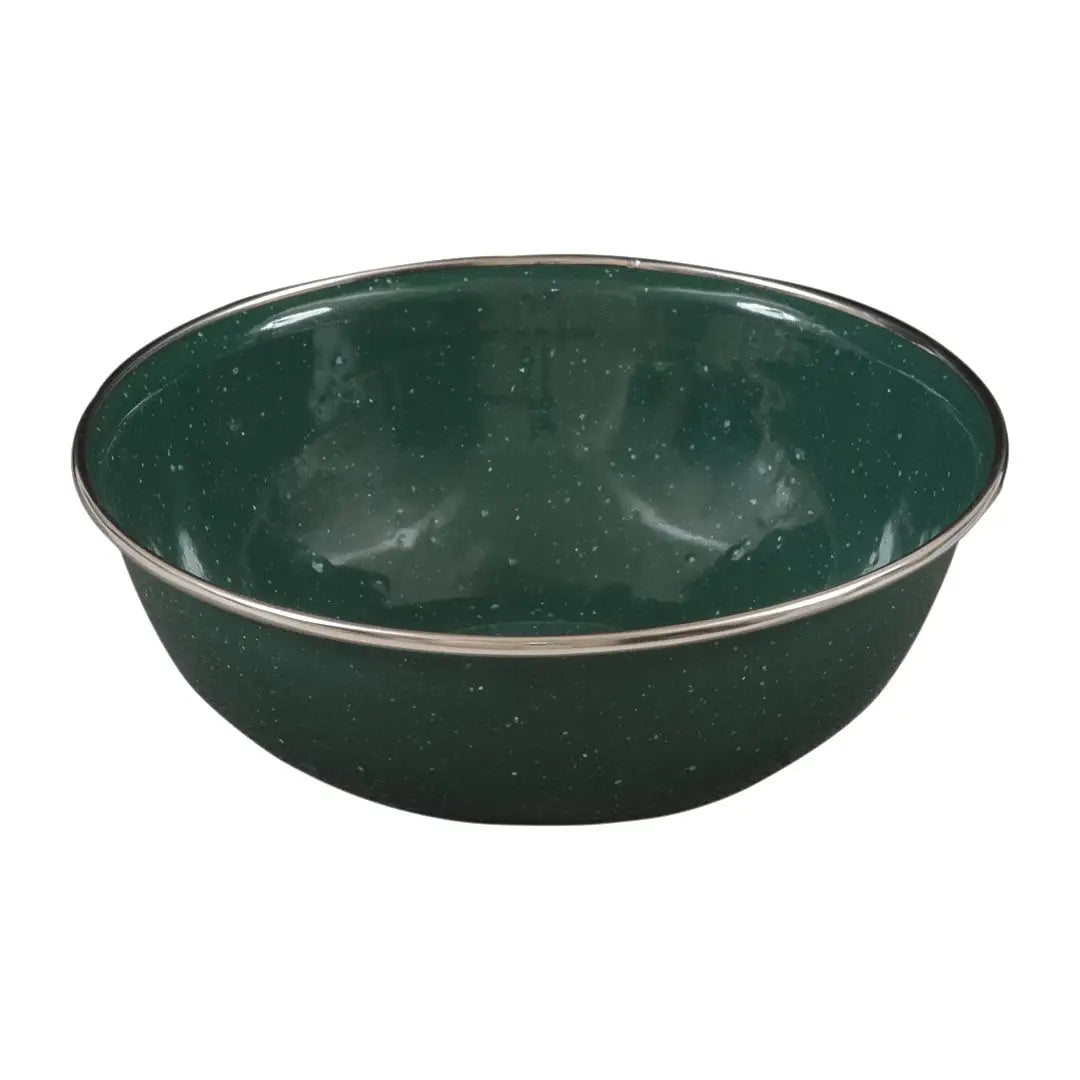 Dark green Highlander Deluxe Enamel Vintage Camping Bowl with silver rim