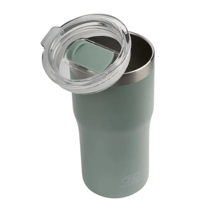 Sage green Highlander Guzzler insulated tumbler with clear Tritan lid for drinks on the go