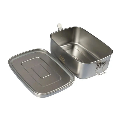 Stainless steel Highlander Scran Box lunch box with a separate lid for easy storing