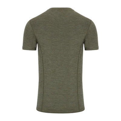 Olive green crew neck short-sleeved Merino wool t-shirt from Hoggs of Fife