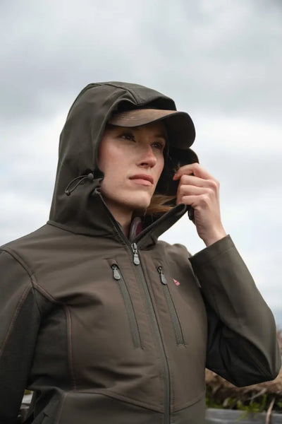 Olive green Hoggs of Fife Ardross Ladies 4-Way Active Jacket with hood and minimalist design