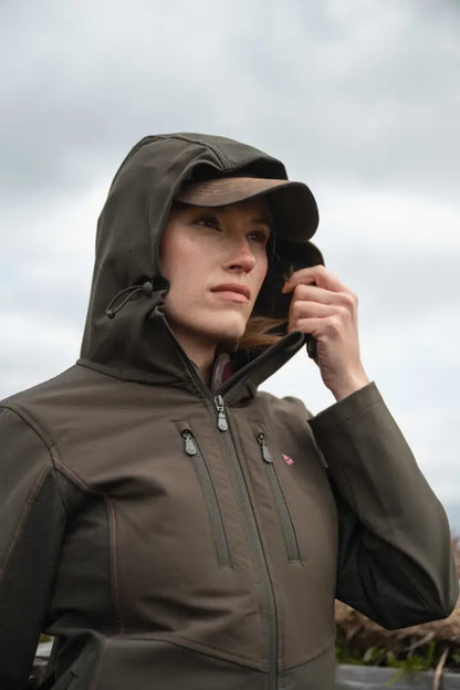Olive green Hoggs of Fife Ardross Ladies 4-Way Active Jacket with hood and minimalist design