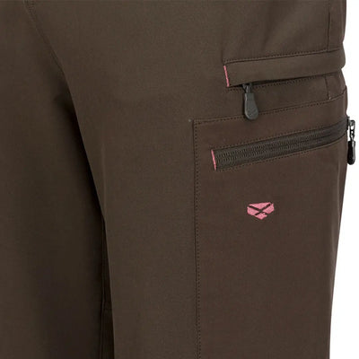Brown Fife Ardross Ladies 4-Way Active Trousers with zip pockets and pink accents