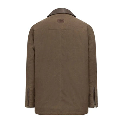 Men’s olive brown Hoggs of Fife Balerno waxed canvas barn coat with dark brown collar