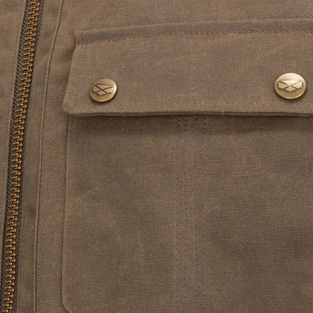 Brown waxed canvas jacket with zip closure and buttoned pocket for Hoggs of Fife Balfour Waxed Canvas Gilet