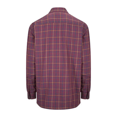 Burgundy plaid fleece lined shirt with yellow and red grid pattern from Hoggs Of Fife