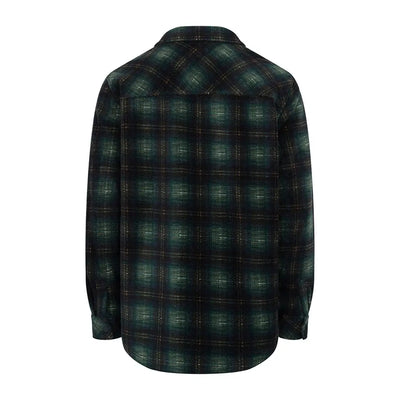 Plaid flannel shirt in dark green and black on Hoggs of Fife Broxburn Fleece Shacket