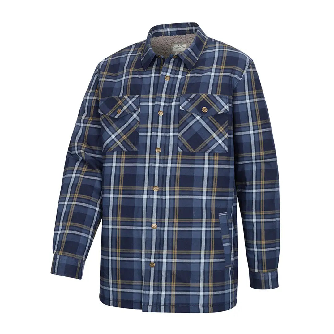 Men’s blue plaid Brunton Sherpa lined shacket with chest pockets from Hoggs of Fife