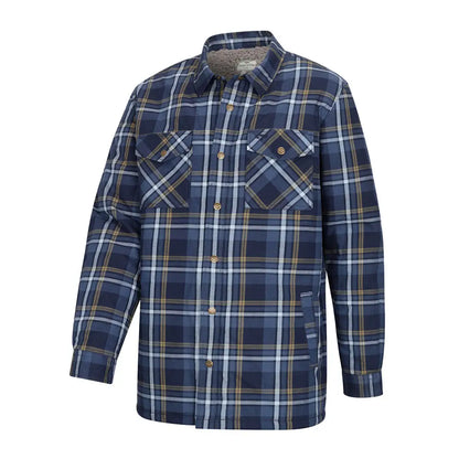 Men’s blue plaid Brunton Sherpa lined shacket with chest pockets from Hoggs of Fife