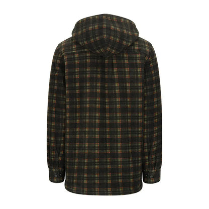 Men’s dark green plaid Caithness hooded fleece shacket from Hoggs of Fife Caithness Hooded collection