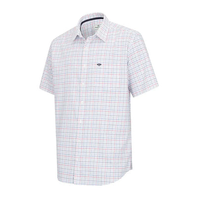 White short-sleeved tattersall shirt from Hoggs of Fife Callum Short Sleeve collection