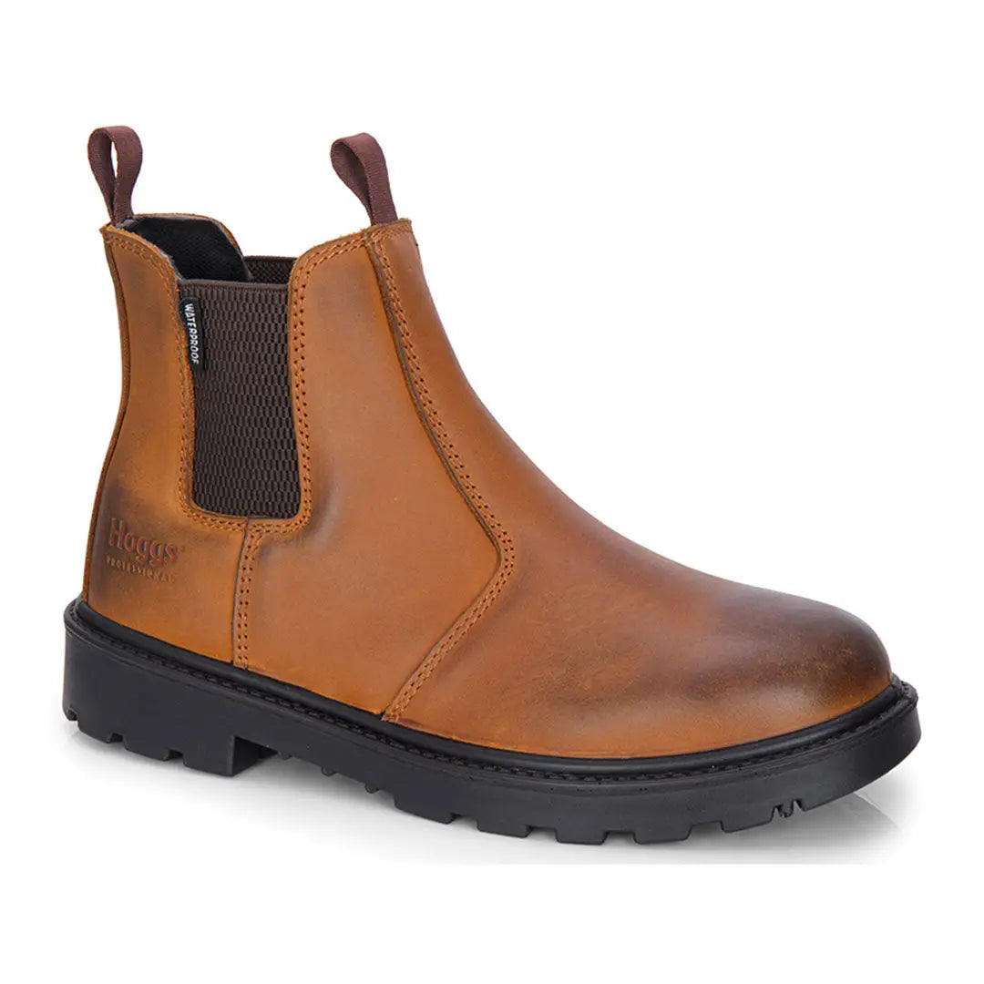 Hoggs of Fife classic D3 waterproof dealer boots in tan leather with dark brown elastic panels