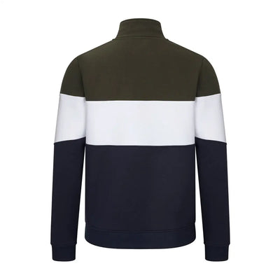 Color-blocked Hoggs Of Fife Gents quarter zip sweatshirt in dark green, white, and navy stripes