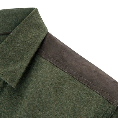 Green wool collar with brown suede patch on Fife Dunvegan Flannel Shirt