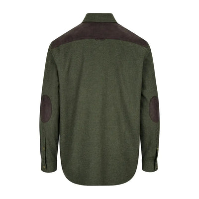 Green Hoggs of Fife Dunvegan Flannel Shirt with dark brown patches for outdoor style