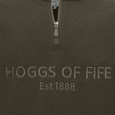 Olive green quarter-zip sweatshirt from Hoggs of Fife Galloway country clothing collection