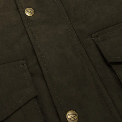 Dark green military-style jacket with brass buttons, a great alternative gilet offering soft padding