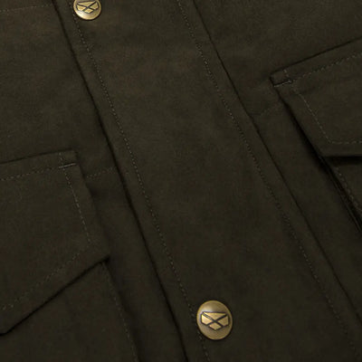 Dark green Hoggs Of Fife Glenesk Quilted Jacket with brass buttons for hunting and outdoors