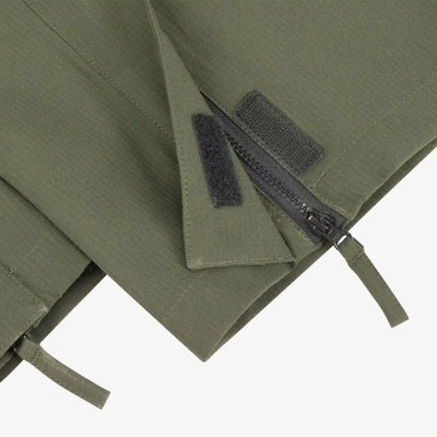 Olive green fabric with zipper and velcro on Hoggs of Fife Green King II Waterproof Trousers
