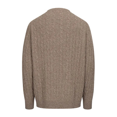 Brown cable-knit crew neck sweater from Hoggs of Fife Jedburgh II Cable Pullover collection